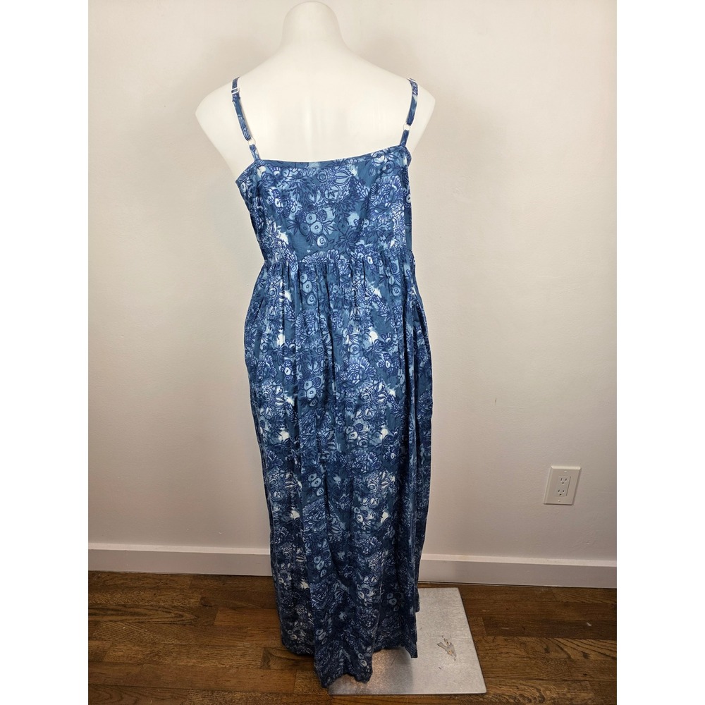 April Cornell Womens Blue Floral Cotton Maxi Dress Pockets Size L Sleeveless - Picture 2 of 7